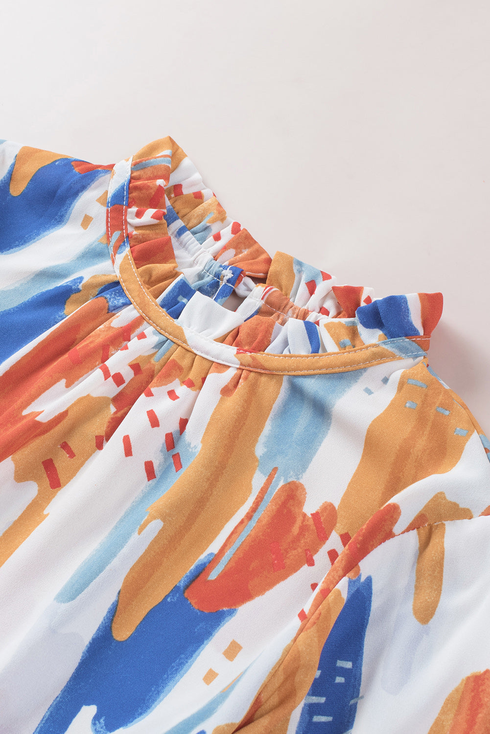 Multicolor Multicolor Printed Ruffle Trim Long Sleeve Top