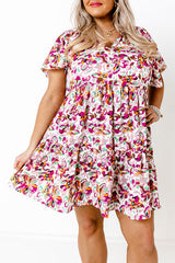 Multicolor Plus Size Floral Print Short Sleeve Ruffle Shift Dress