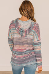 Multicolor Striped Print Cable Knit Drop Shoulder Hoodie
