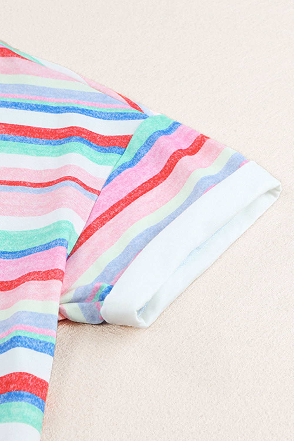 Multicolor Striped Roll-Up Tee And Shorts Set