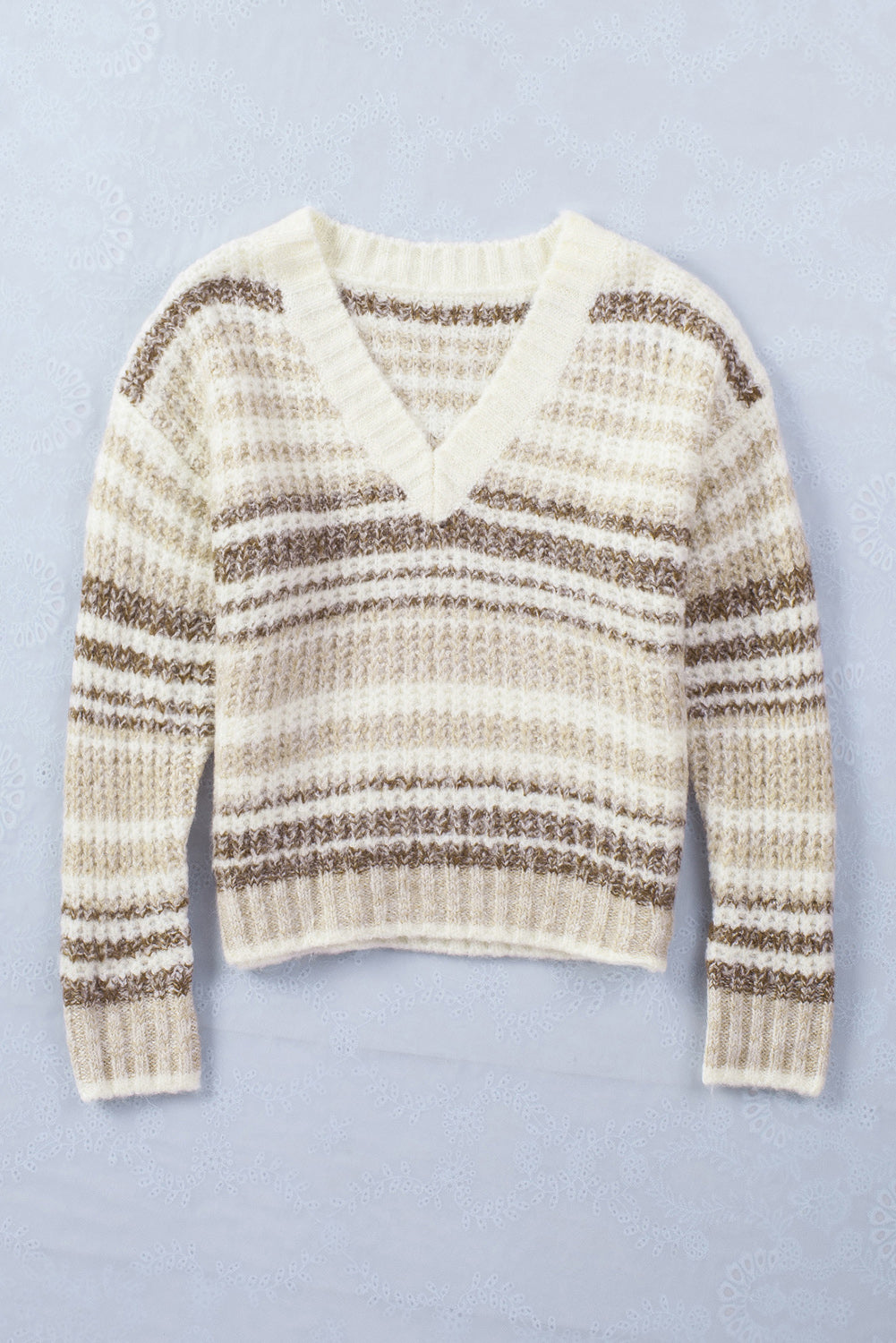 Multicolor Striped V Neck Chunky Knit Sweater