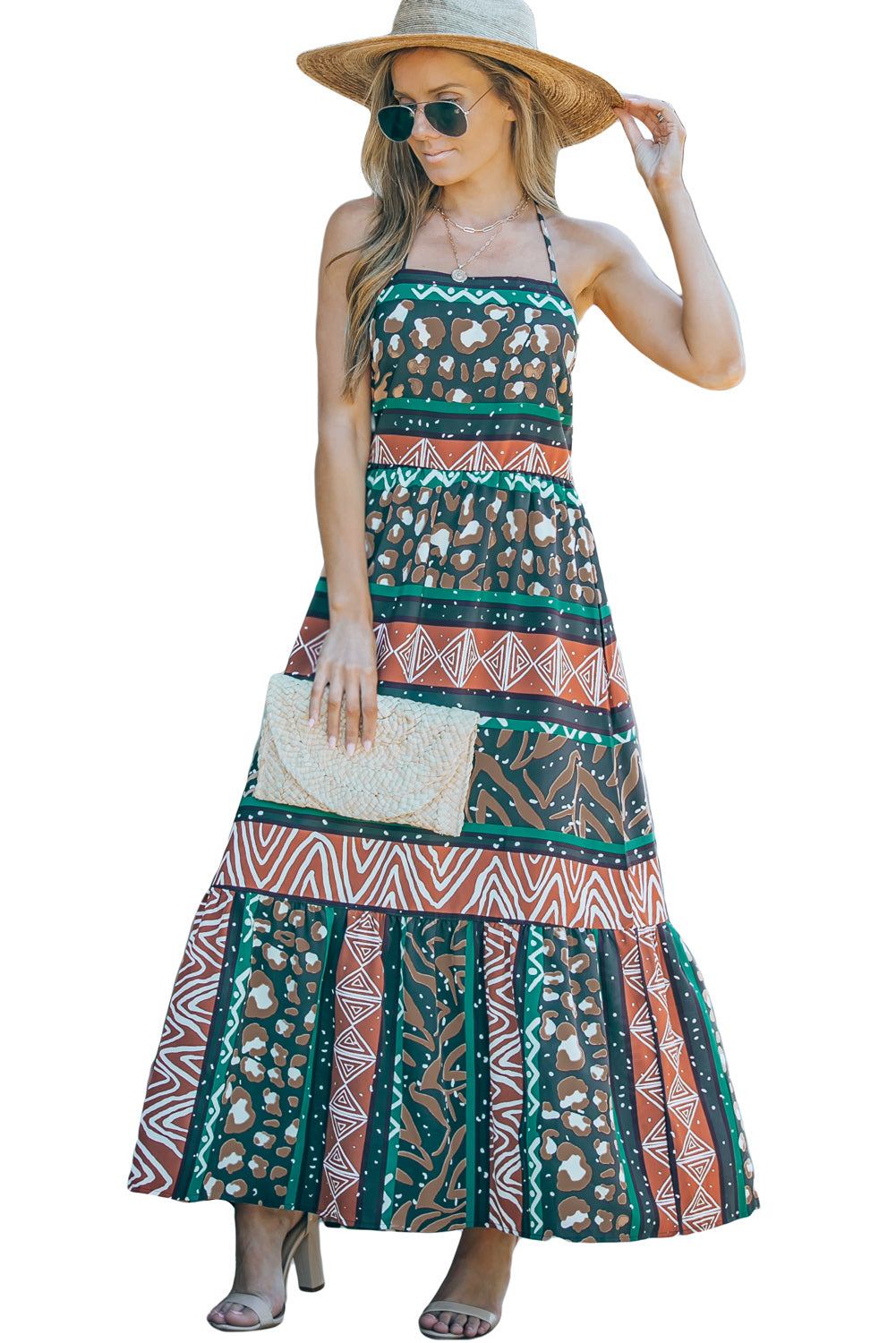 Multicolor Vintage Print Sleeveless Maxi Dress