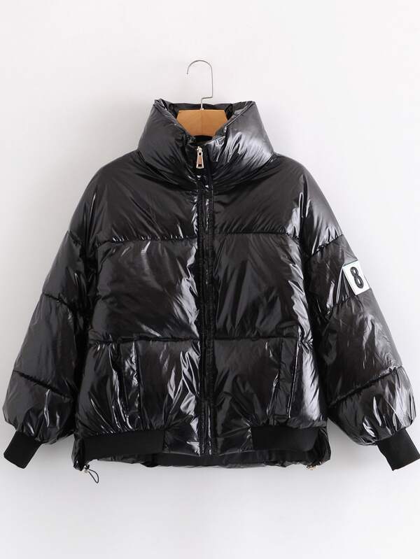 Number Patched Zip Up Puffer Jacket