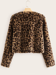 Open Front Leopard Print Fuzzy Coat