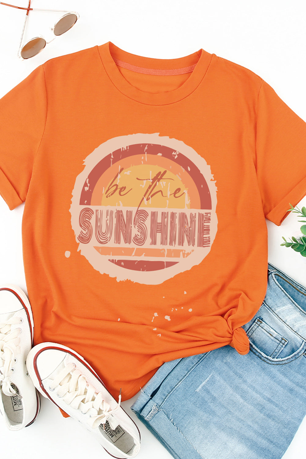 Orange Be The Sunshine Graphic Print Crewneck T Shirt