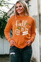 Orange Fall Is In The Air Printed Pullover Long Sleeve Top