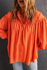 Orange Frill Trim Creasy Puff Sleeve Shirt