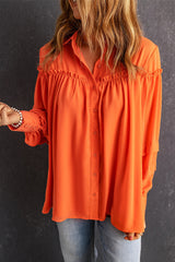 Orange Frill Trim Creasy Puff Sleeve Shirt