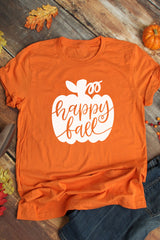 Orange Happy Fall Pumpkin Graphic Short Sleeve Top