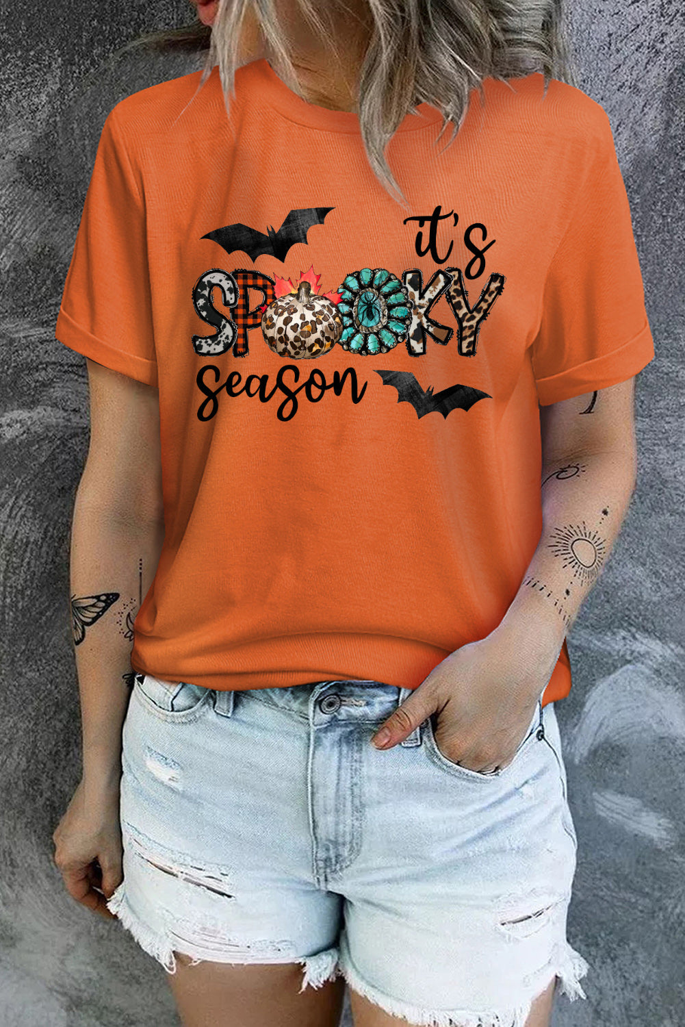 Orange It'S Spooky Season Graphic Print Short Sleeve T Shirt