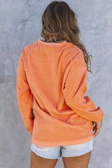 Orange Letter Print Oversized Corduroy Sweatshirt