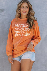 Orange Letter Print Oversized Corduroy Sweatshirt