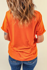 Orange Thankful Sunflower Graphic Print Short Sleeve T Shirt