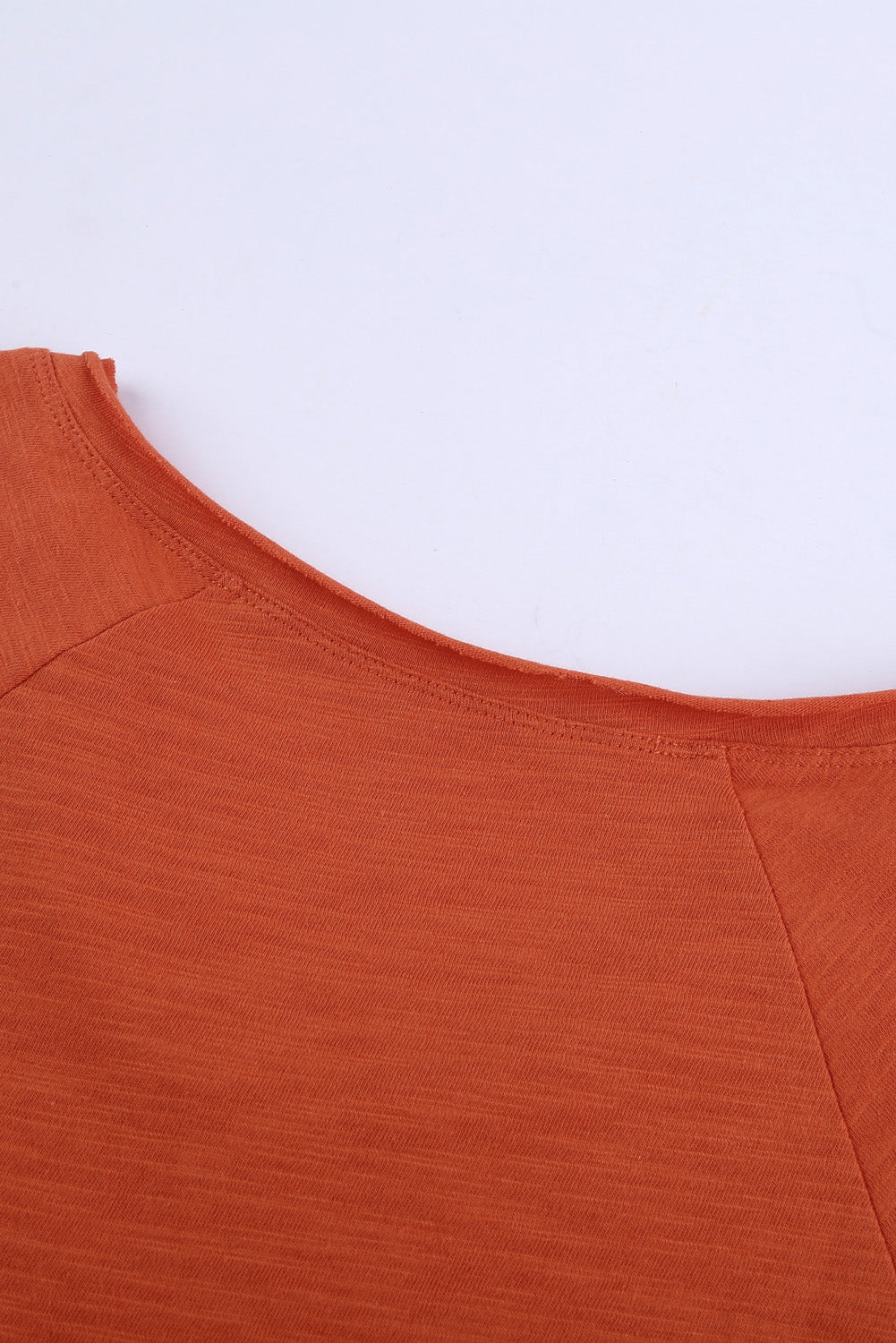 Orange V Neck Short Sleeves Cotton Blend Tee With Front Pocket And Side Slits