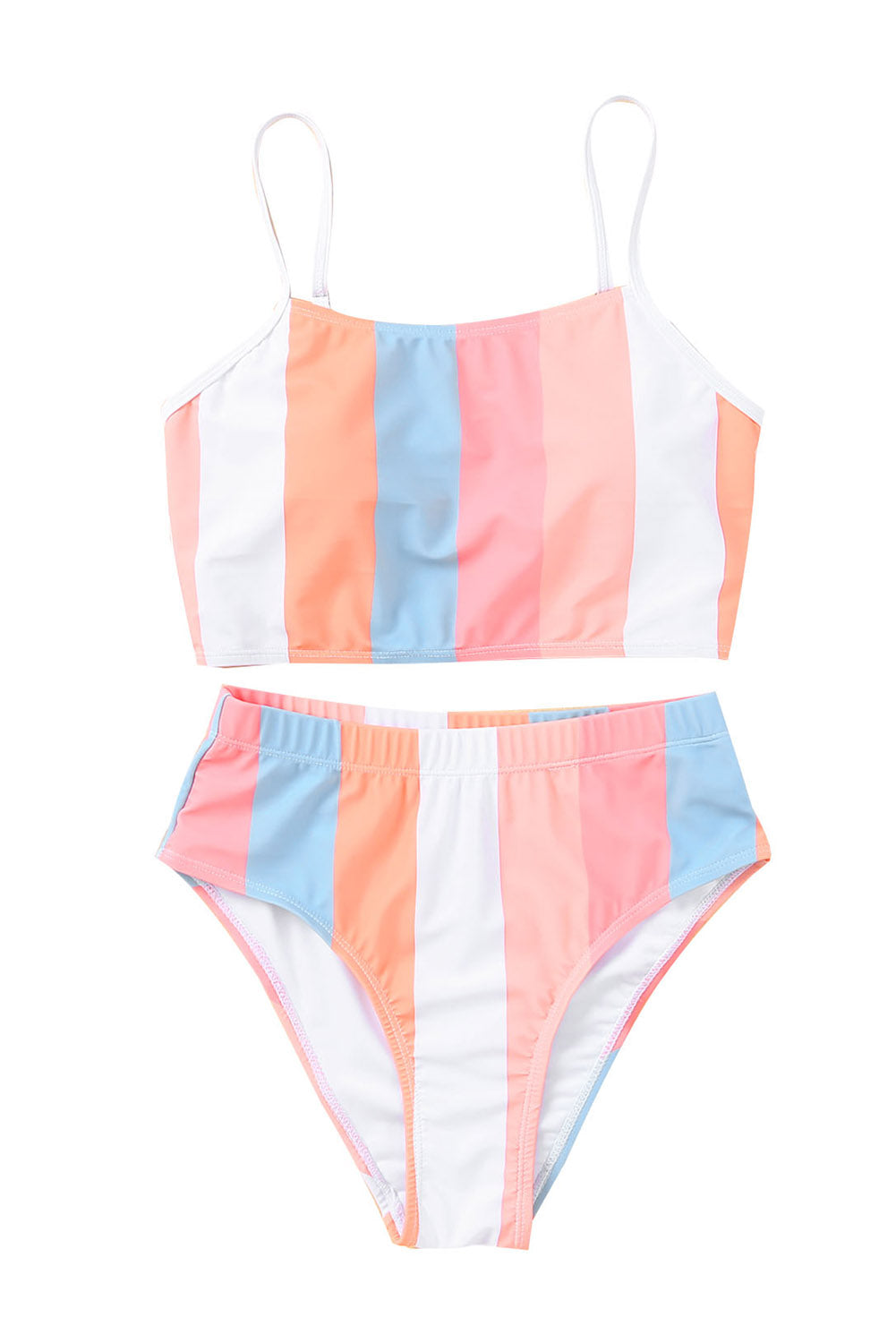 Orange Vertical Striped High Waist Bikini Swimsuit