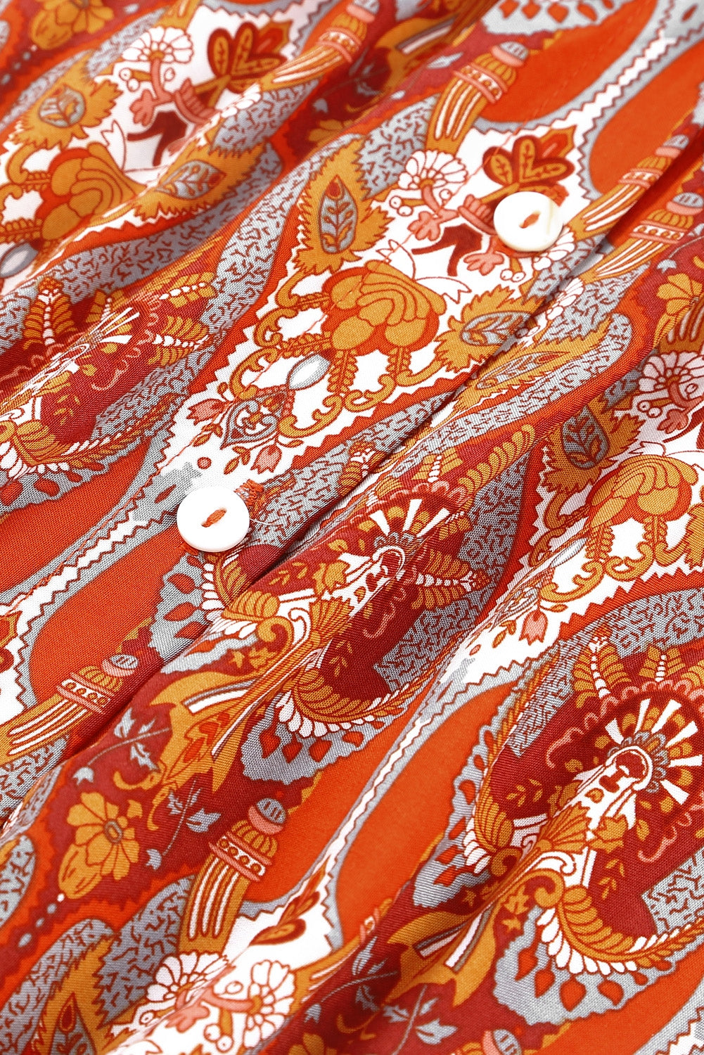 Orange Western Pattern Print Lantern Sleeve Drawstring Mini Dress