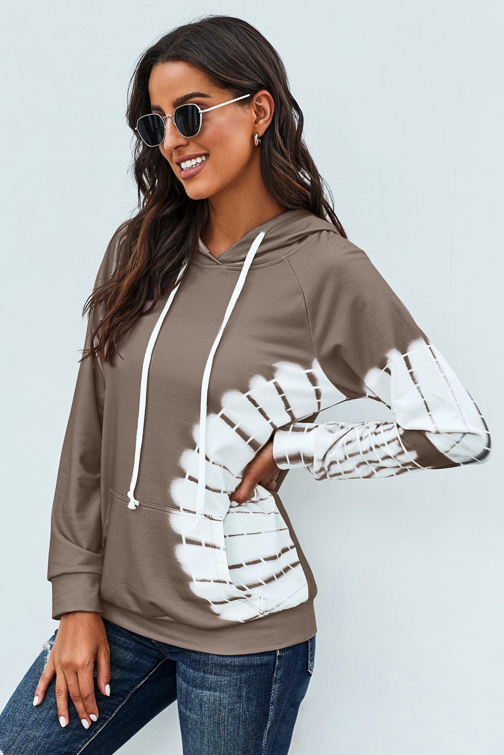 Oversized Pocket Front Print Sweatshirt Drawstring Hoodie