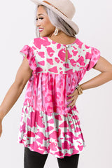 Pink Leopard Cow Spots Tiered Ruffle Blouse