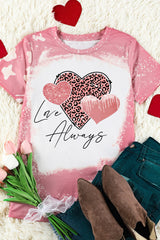 Pink Love Always Heart Leopard Bleached Print Graphic T Shirt