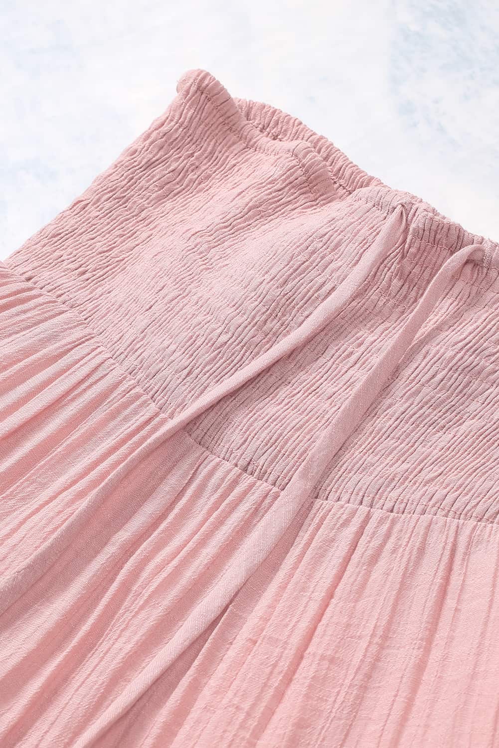 Pink Smocked High Waist Tiered Maxi Skirt