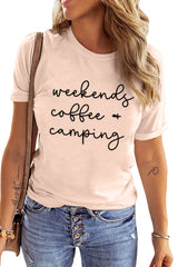 Pink Weekends Coffee & Camping Printed Short Sleeve T Shirt