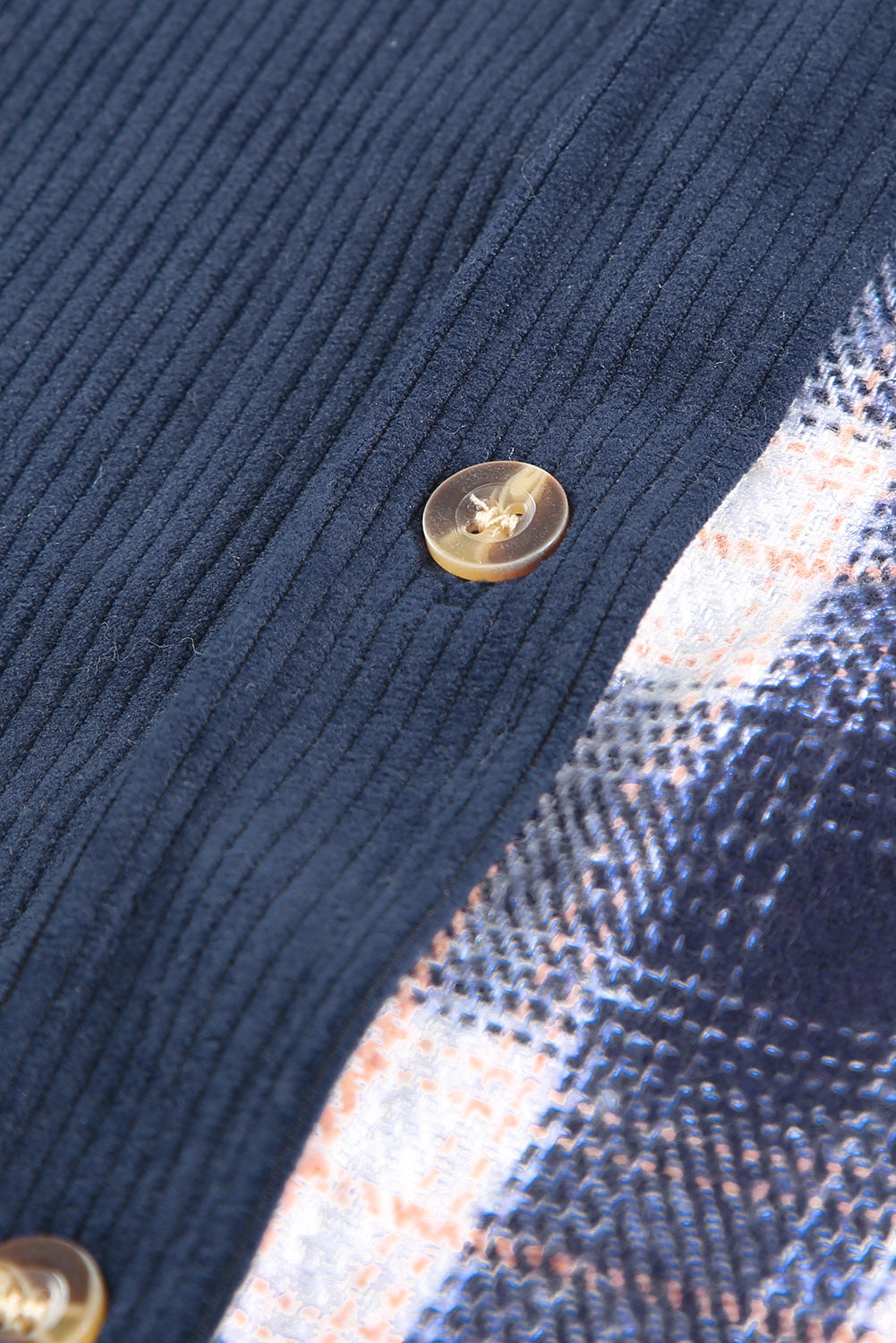 Plaid Color Block Button-Up Oversize Corduroy Shirt
