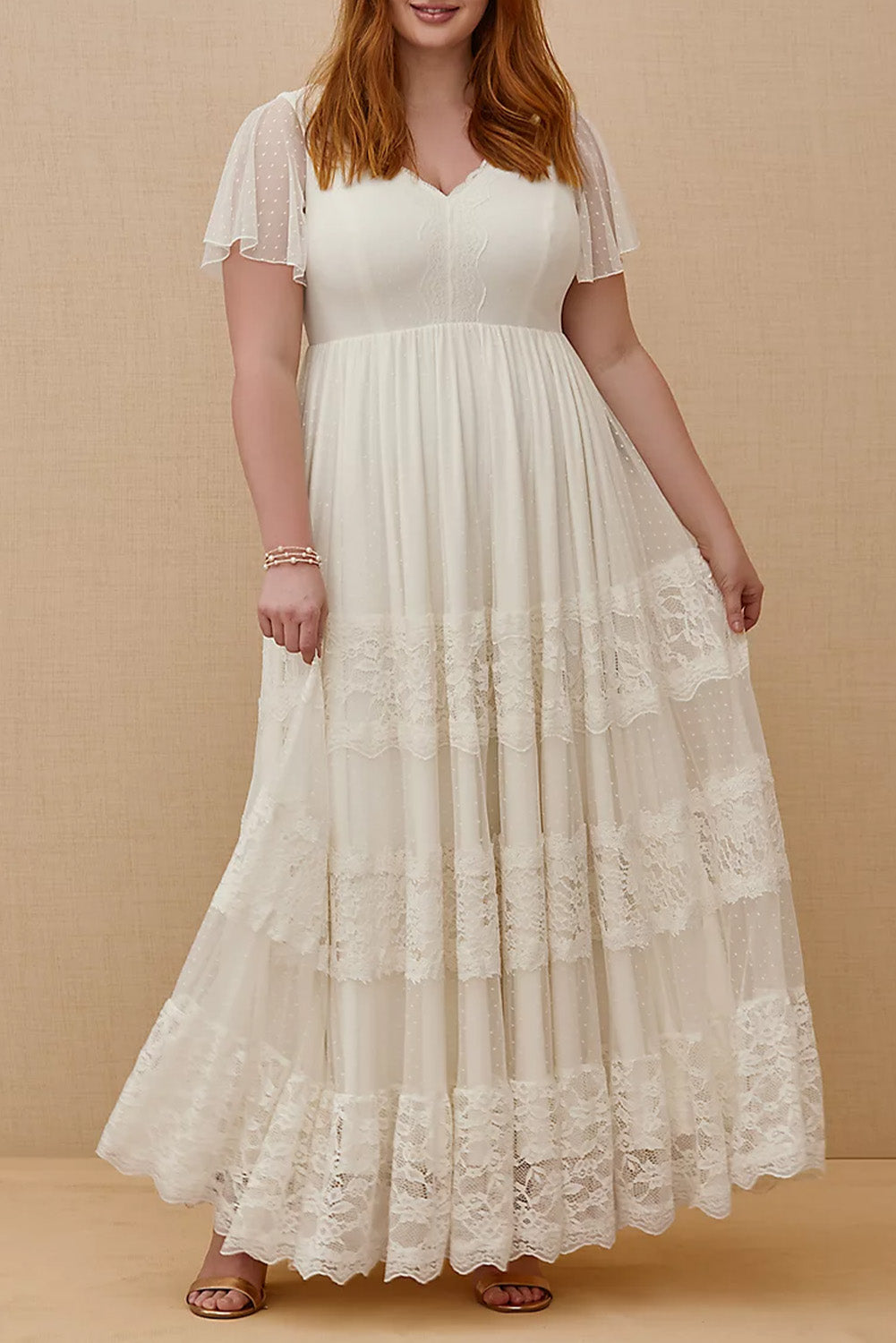 Plus Size Lace A-line Boho Wedding Dress