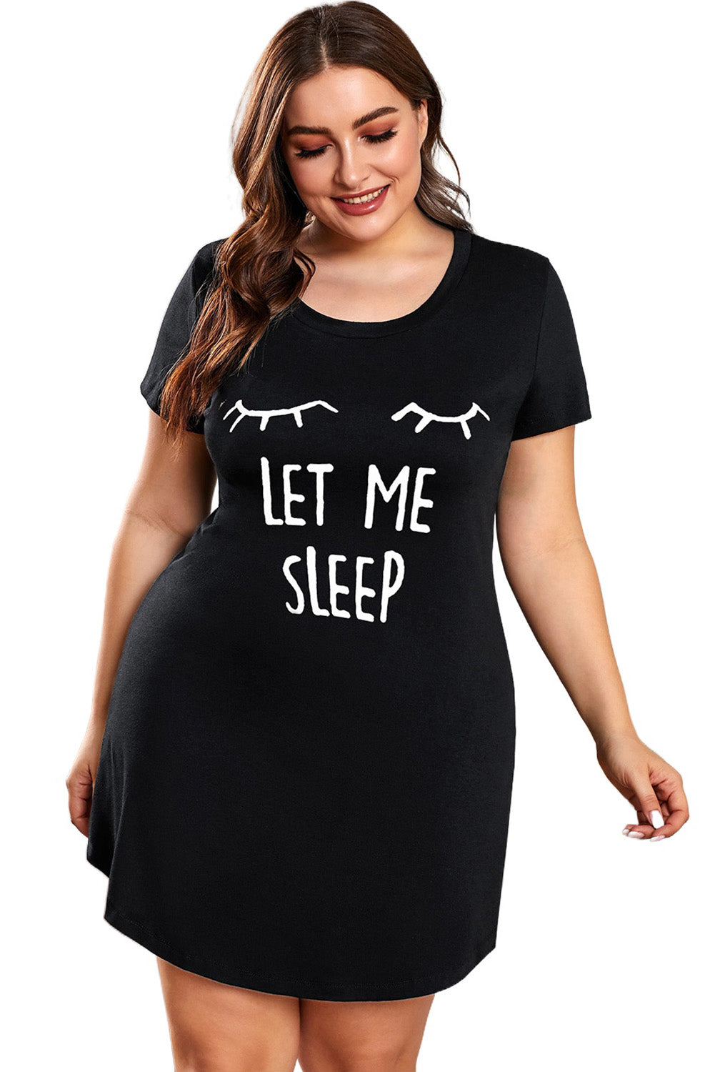 Plus Size Let Me Sleep Graphic Print Nightwear Mini Dress