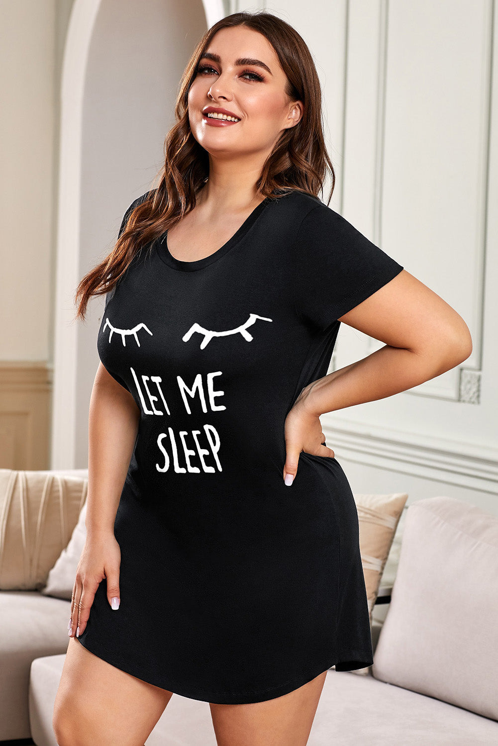 Plus Size Let Me Sleep Graphic Print Nightwear Mini Dress