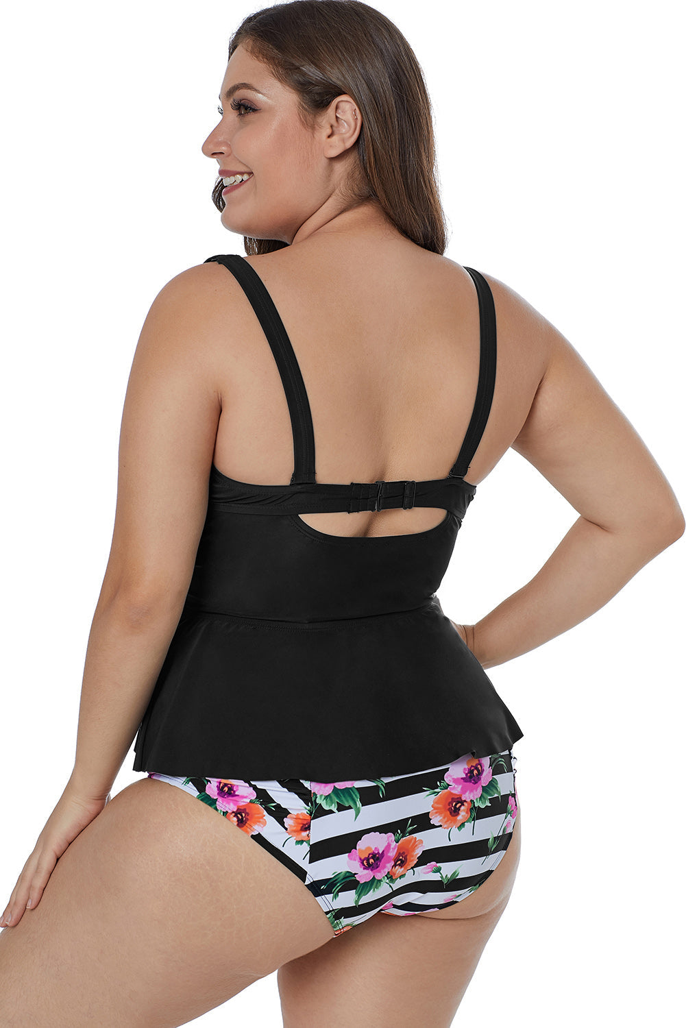 Plus Size Ruffled Tankini With Floral Panty