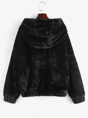 Pockets Fuzzy Faux Fur Hoodie Coat