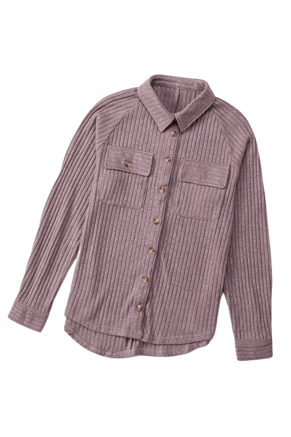 Purple Button Flap Pocket Ribbed Knit Shacket
