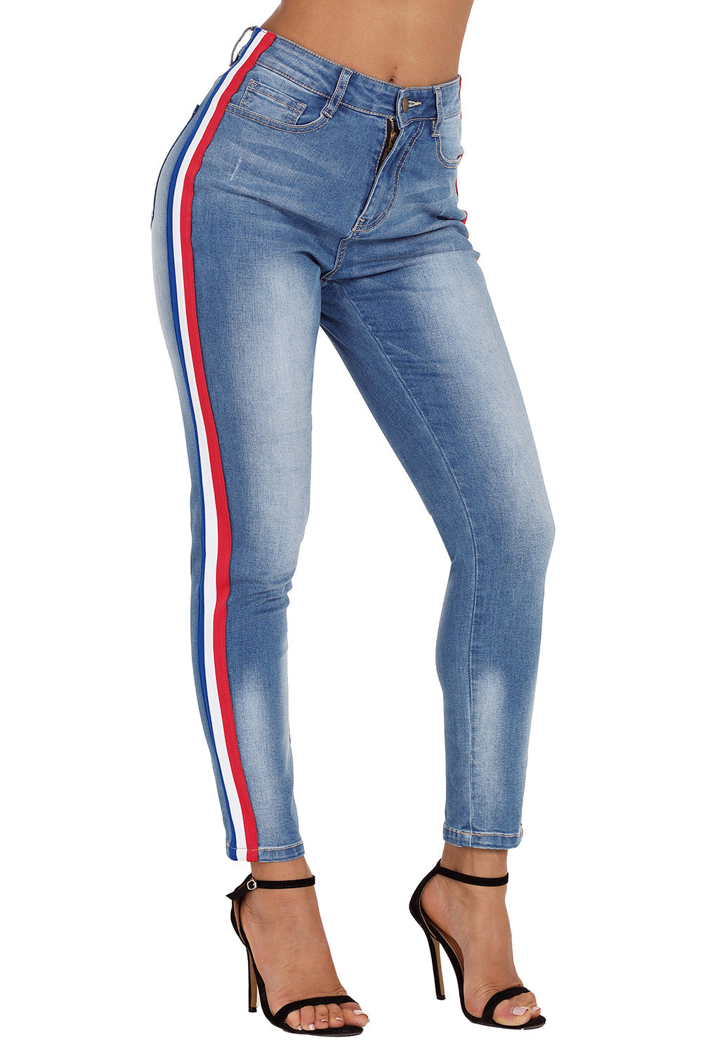Rainbow Racer Striped Blue Skinny Jeans