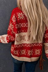 Red Christmas Snowflake Geometric Pattern Sweater