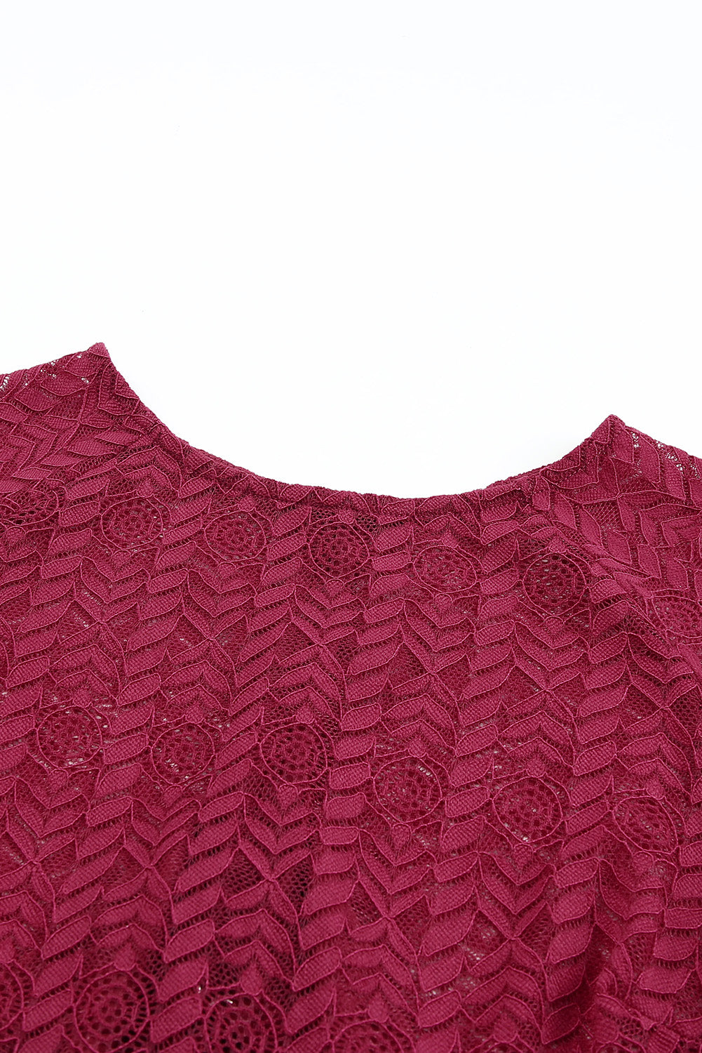 Red Crochet Short Sleeves Lined Midi Dress