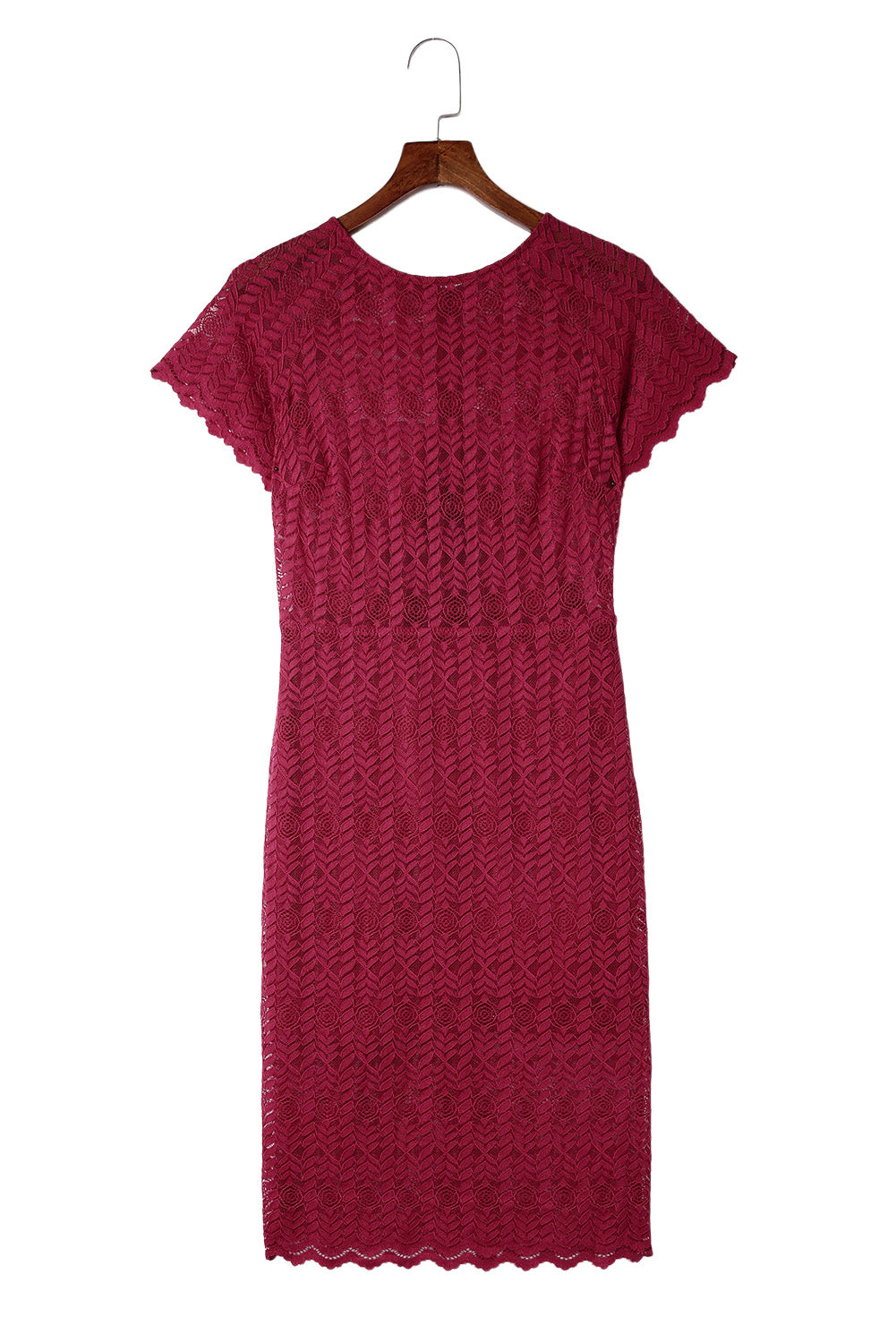Red Crochet Short Sleeves Lined Midi Dress