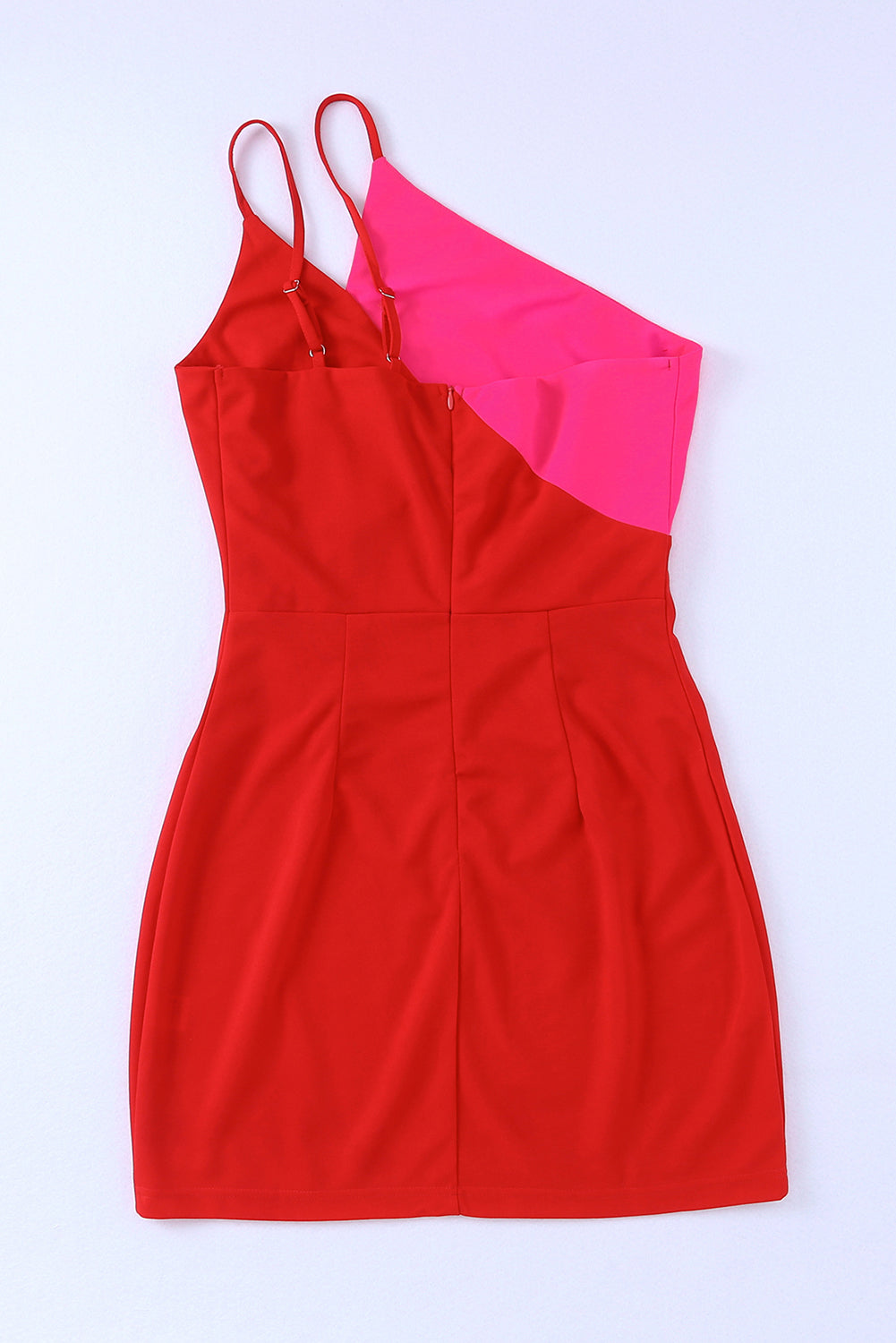 Red Cut-Out Color Block One Shoulder Bodycon Dress