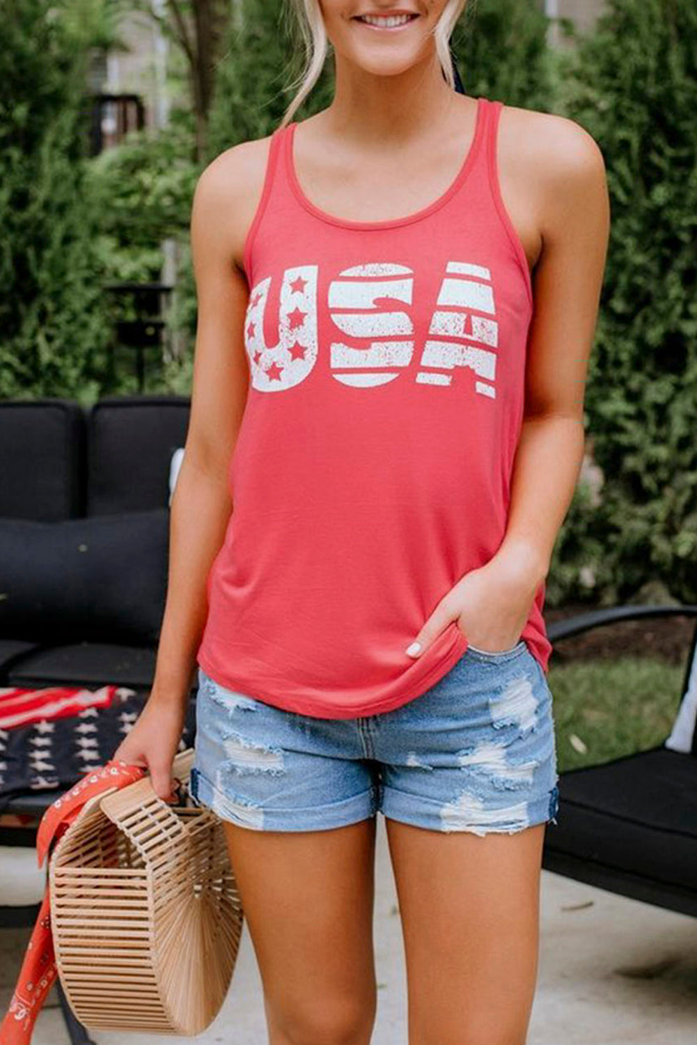Red Flag Usa Letters Graphic Tank