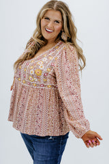 Red Floral Embroidered Plus Size Babydoll Blouse