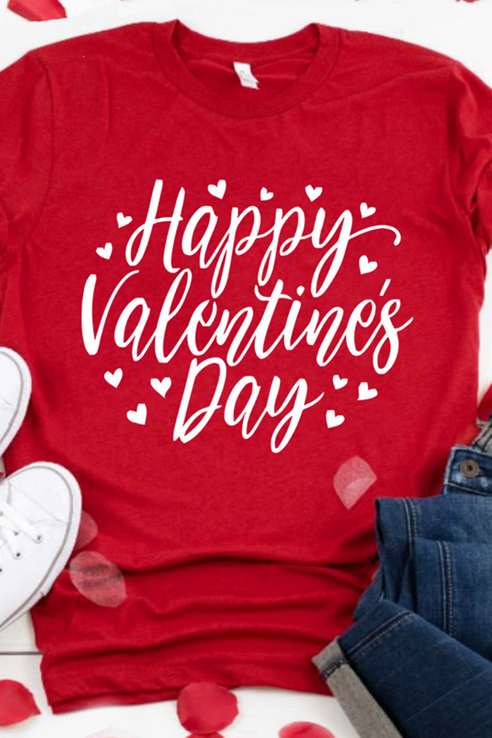 Red Happy Valentine'S Day Heart Print Short Sleeve T Shirt