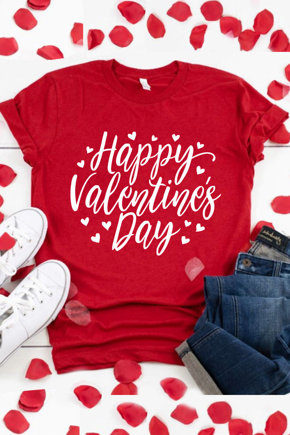 Red Happy Valentine'S Day Heart Print Short Sleeve T Shirt