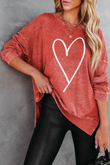 Red Heart Shaped Waffle Knit High Low Long Sleeve Top