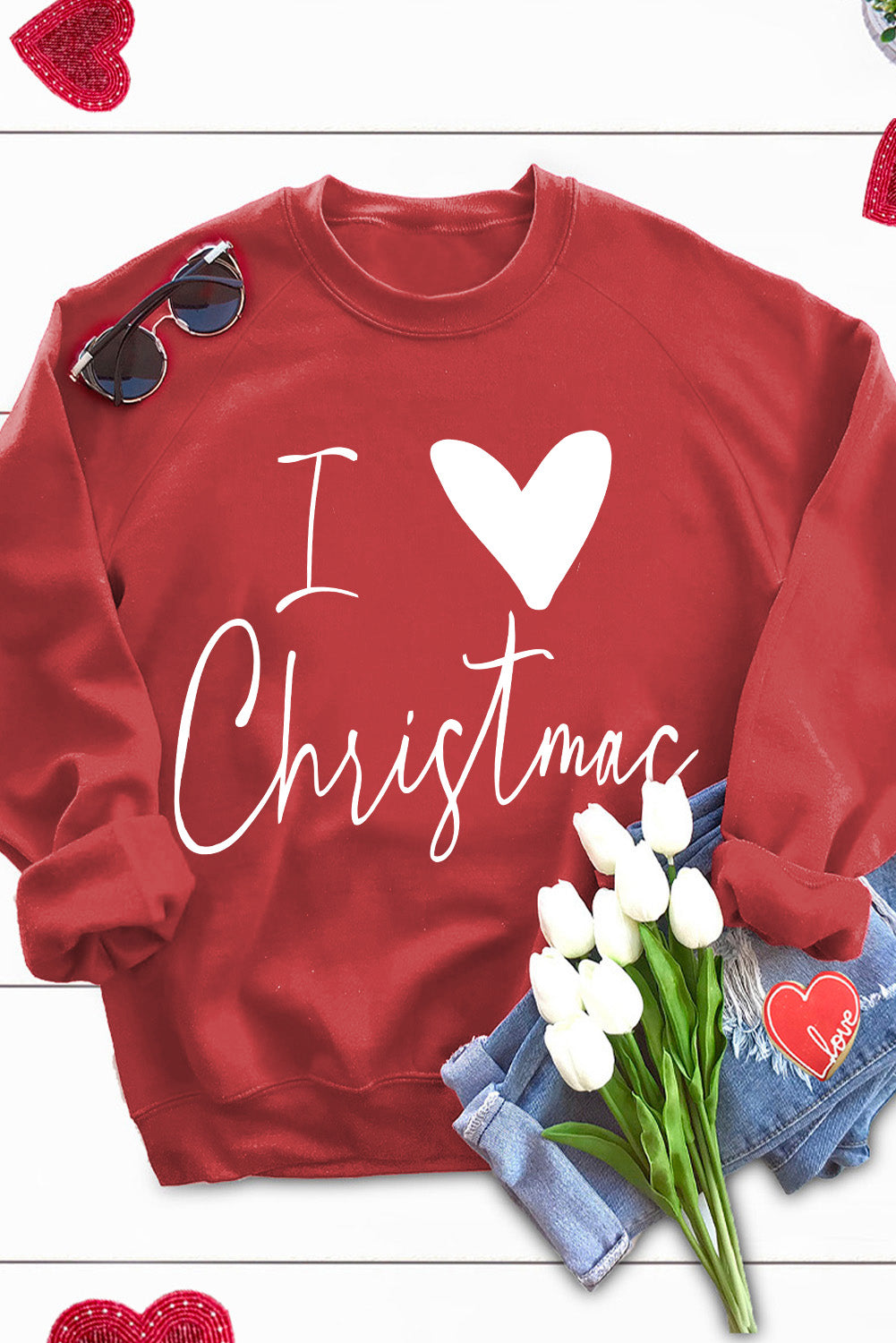 Red I Love Christmas Graphic Print Sweatshirt