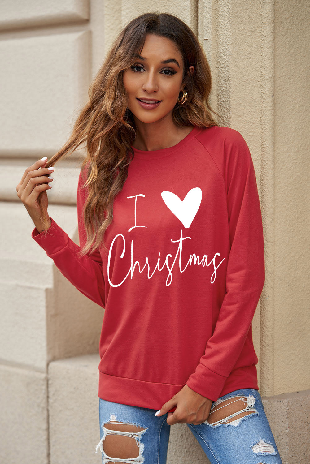 Red I Love Christmas Graphic Print Sweatshirt
