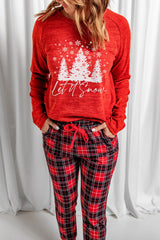 Red Let It Snow Christmas Plaid 2Pcs Loungewear
