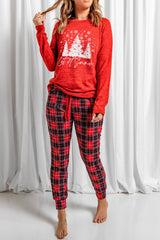 Red Let It Snow Christmas Plaid 2Pcs Loungewear