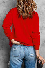 Red Letters Print Long Sleeve Pullover Sweatshirt