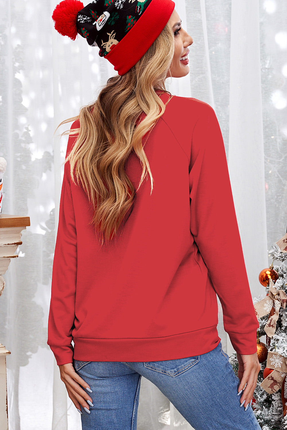 Red Merry And Bright Xmas Tree Print Sweatshirt
