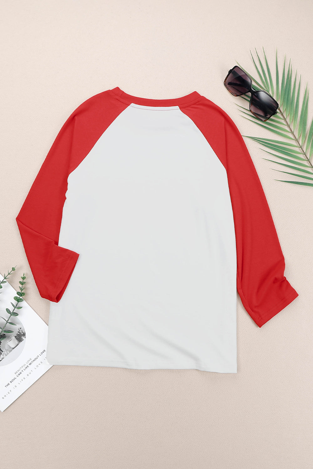 Red Merry Christmas Graphic Print Color Block Top