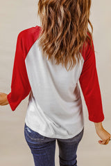 Red Mooey Christmas Cow Graphic Print Color Block Top